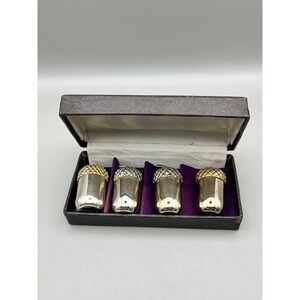 Vtg Acorn Salt Pepper Shakers Set of 4 Japan Silver Gold Tone with Box As Is